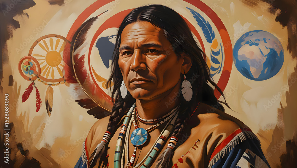Fototapeta premium American native aboriginal man, International Day of the World's Indigenous Peoples
