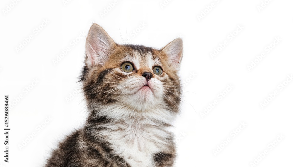 Obraz premium Cute and Playful Funny Kitten Isolated against a White Background Capturing Joy and Whimsy in HighResolution Detail, Perfect for Digital Art, Home Decor, or Design Inspiration.