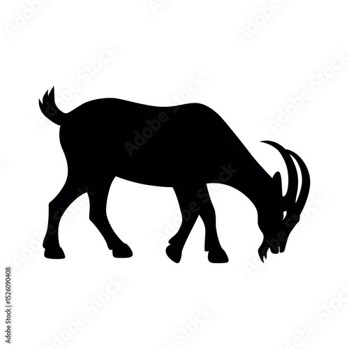 Grazing goat silhouette vector illustration in side view