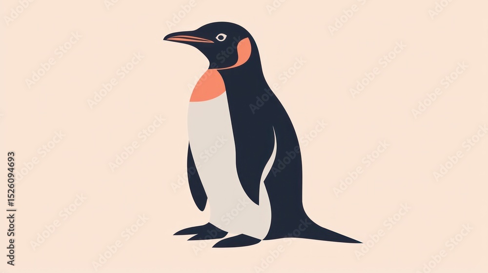 Fototapeta premium Cute penguin illustration, simple art style, against a pastel background. Possible use children's book, educational material, social media