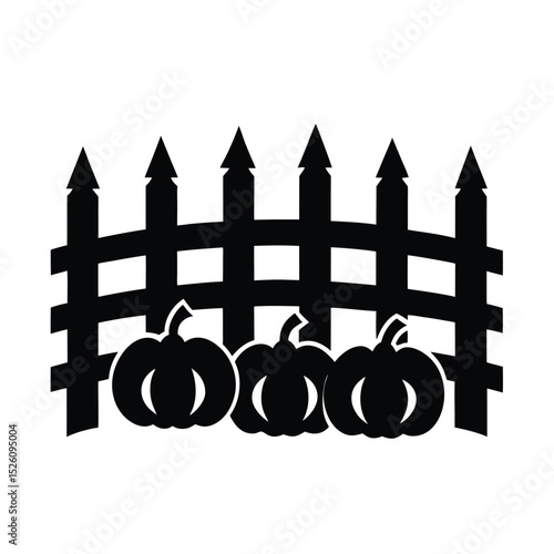 Fence lined with pumpkins vector silhouette