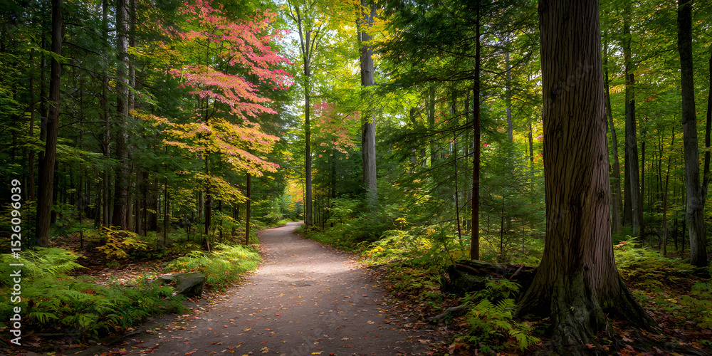 Obraz premium Serene Autumn Pathway in a Woodland Forest