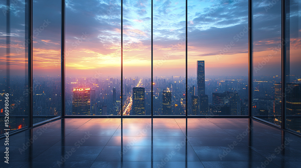 Fototapeta premium breathtaking city skyline view from modern building sunset, showcasing vibrant colors and urban