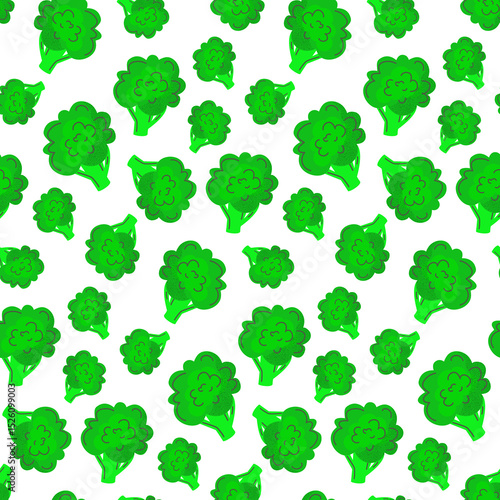 Broccoli seamless pattern. Vegetarian background. Bright and fun vegetable design for fabric, wallpaper, wrapping paper, or healthy food projects