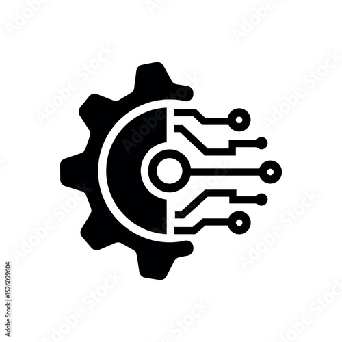 Gear and circuit logo vector in black isolated