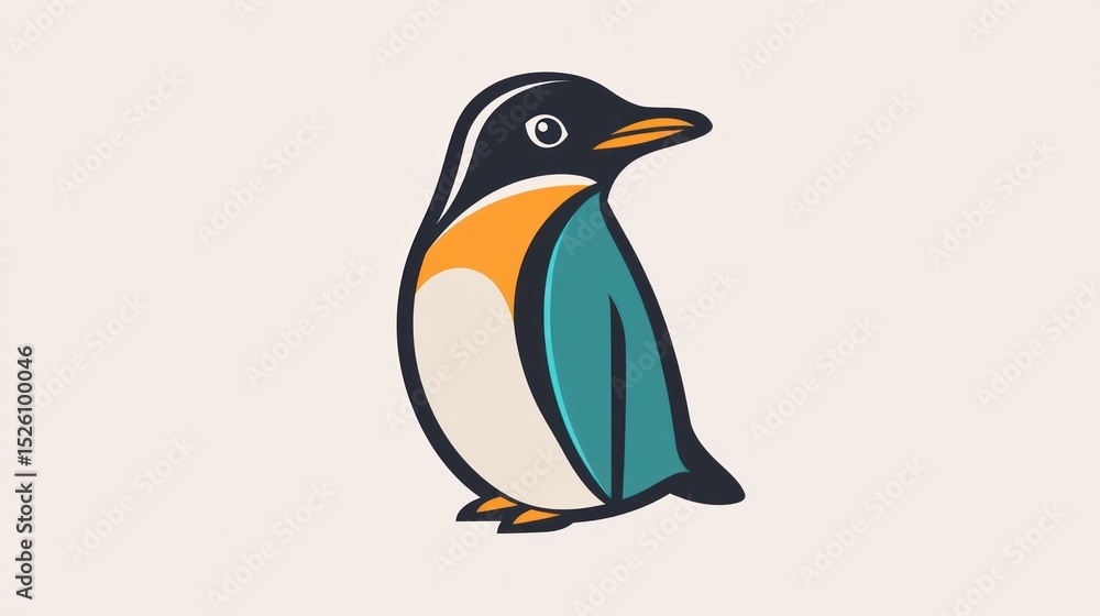Obraz premium Cute cartoon penguin, simple, flat design, for kids, educational materials, or backgrounds, possible use as a logo or icon