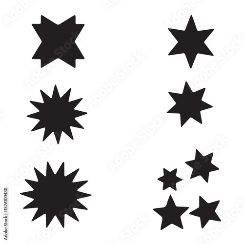 Collection of six different black star shapes