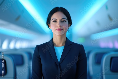 Wallpaper Mural Professional flight attendant stands confidently in modern cabin Torontodigital.ca