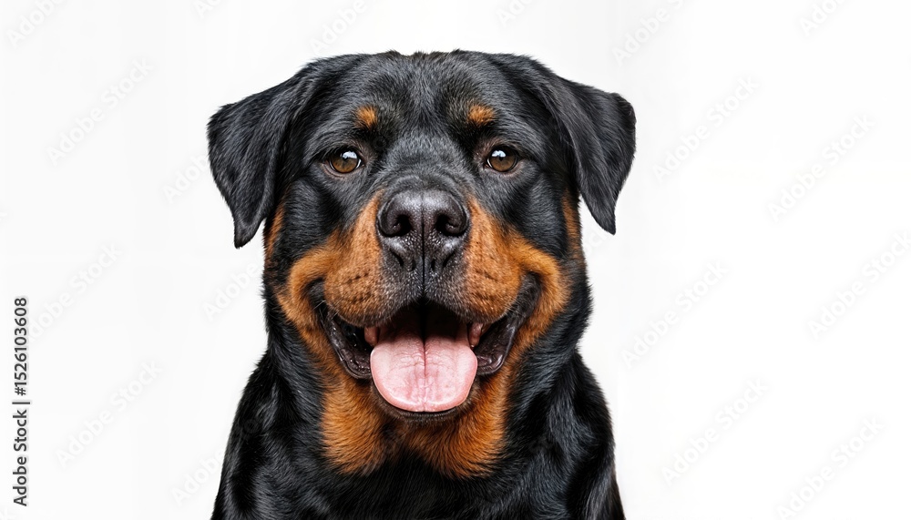 Playful, Radiant Rottweiler Showcasing Joy in a Minimalist Setting, Capturing the Essence of Canine Happiness and Vibrancy Playful, Radiant Rottweiler Showcasing Joy in a Minimalist Setting, Capturing the Essence of Canine Happiness and Vibrancy