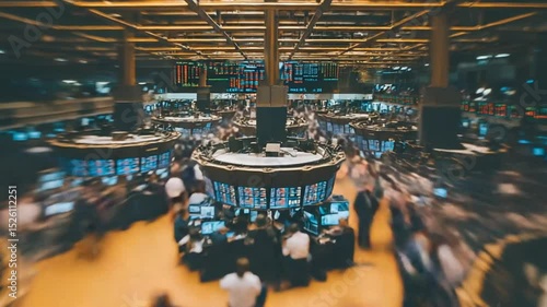 Busy trading floor with brokers engaging in transactions