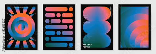 Modern gradient poster background vector set. Cover template with vibrant perspective geometric prism shapes. Ideal design for social media, cover, banner, flyer. 