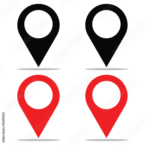 Location or map pin icon set. Black and red location icon set on white background, Location pointer. Vector illustration.