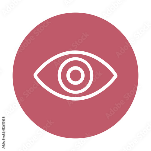 Circular gaze icon against crimson backdrop. Icon symbol illustration