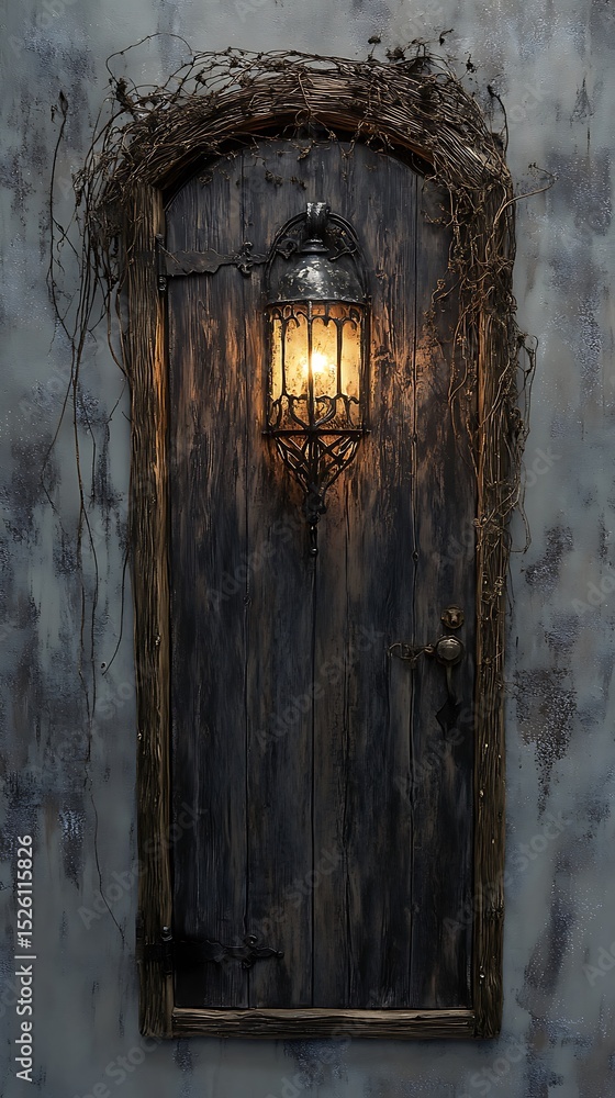 Fototapeta premium Illuminated Vintage Portal: Atmospheric Entrance with Rustic and Mystical Charm