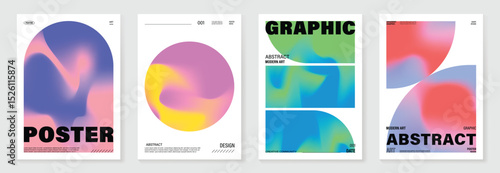 Modern gradient poster background vector set. Cover template with vibrant perspective geometric prism shapes. Ideal design for social media, cover, banner, flyer. 