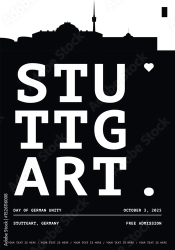 Stuttgart typography minimalist vector poster for national event, public holiday, independence day, festival layout. Brochure, leaflet, flyer, presentation image template for Germany city