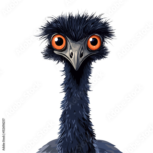 Emu Close Up 2D flat vector illustration, isolated on a white background.