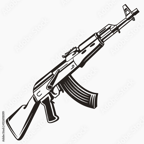 Assault Rifle Military Weapon Line Art Illustration