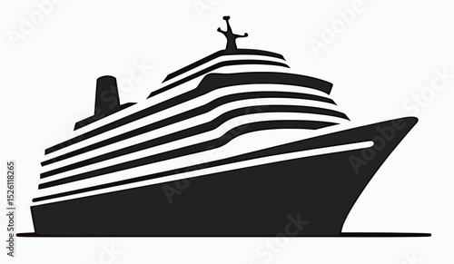 A simple, bold black silhouette of a large cruise ship, a minimalist vector icon for travel agencies, tourism branding, or nautical-themed logos and designs.
