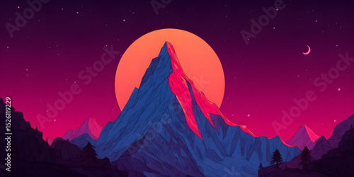 Majestic Sunset Over Rugged Mountains and Tranquil Lake