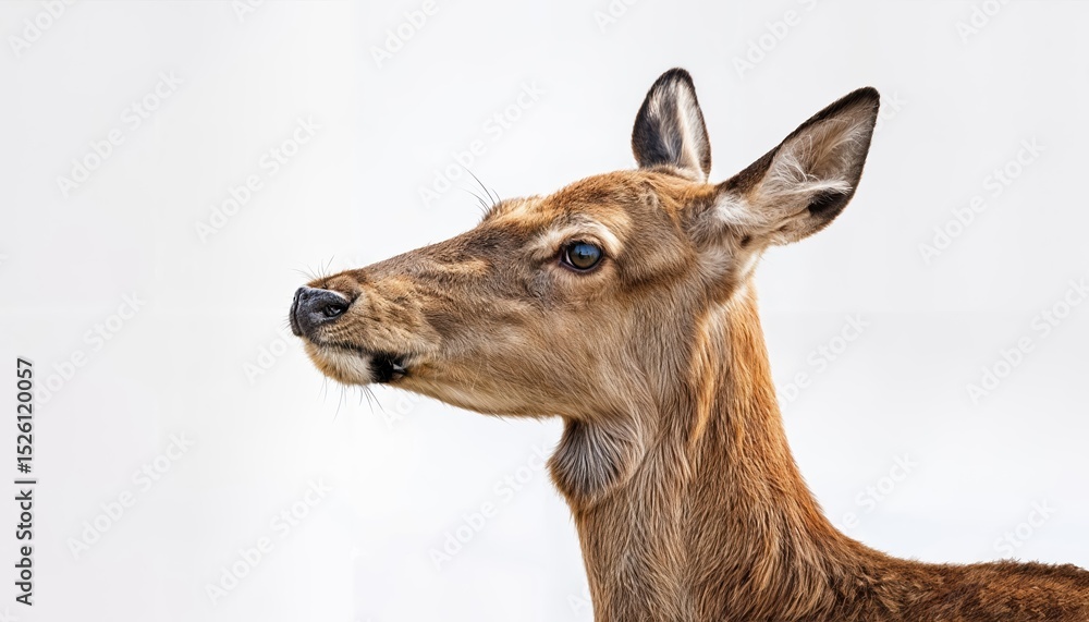 Naklejka premium Striking Isolated Deer in Pure White Background, Capturing Serene Beauty and Tranquility with its Sharp Eyes Glimmering Brightly