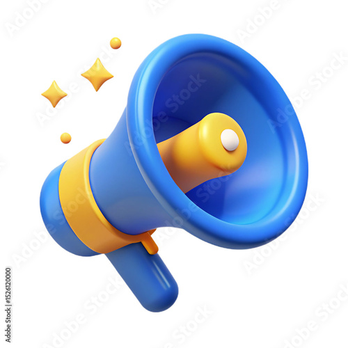 3d render of a blue megaphone announcing promotions and special offers with sparkles