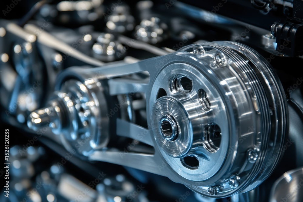 Fototapeta premium Mechanical close up of generator rivulet belt showing intricate design and precise engineering in a modern industrial setting