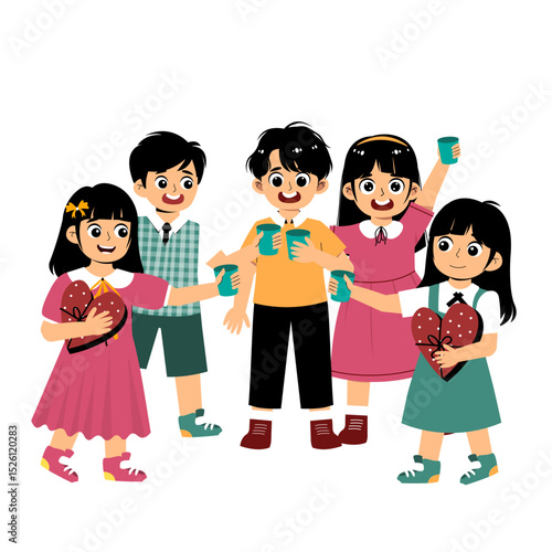 Cartoon Children Celebrating Birthday Party