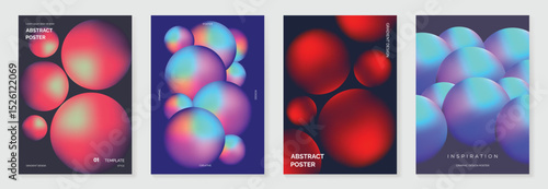 Modern gradient poster background vector set. Cover template with vibrant perspective geometric prism shapes, mountain, moon, sun. Ideal design for social media, cover, banner, flyer.