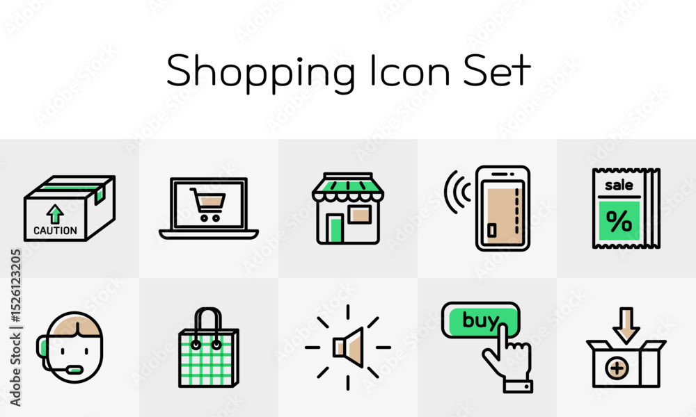 Obraz premium 할인 정보와 빠른 구매를 위한 온라인 쇼핑 라인 아이콘 모음- An online shopping line icon collection for discounts and quick purchases