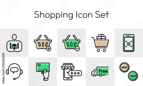 모바일 결제부터 고객센터까지 실용적인 쇼핑 라인 아이콘 세트 - A practical shopping line icon set, from mobile payments to customer service
