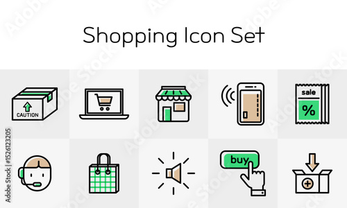 할인 정보와 빠른 구매를 위한 온라인 쇼핑 라인 아이콘 모음- An online shopping line icon collection for discounts and quick purchases
