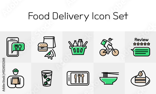 배달 음식부터 리뷰까지, 배달 앱에 최적화된 푸드 라인 아이콘 세트 - A food line icon set optimized for delivery apps, from meals to reviews
