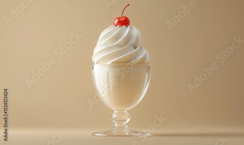 Wallpaper Mural Creamy dessert, cherry topping, glass dish, beige background, food photography Torontodigital.ca