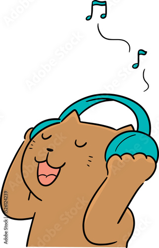 Illustration of cat listening music
