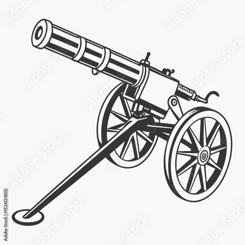 Vintage Gatling Gun A Detailed Illustration of 19th-Century Weaponry