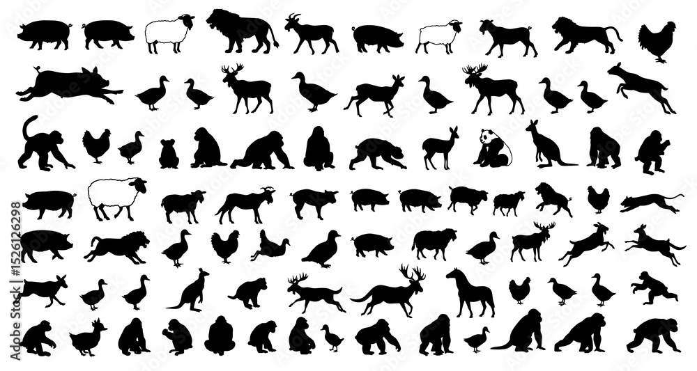 Naklejka premium big set silhouette popular animal. vector illustration