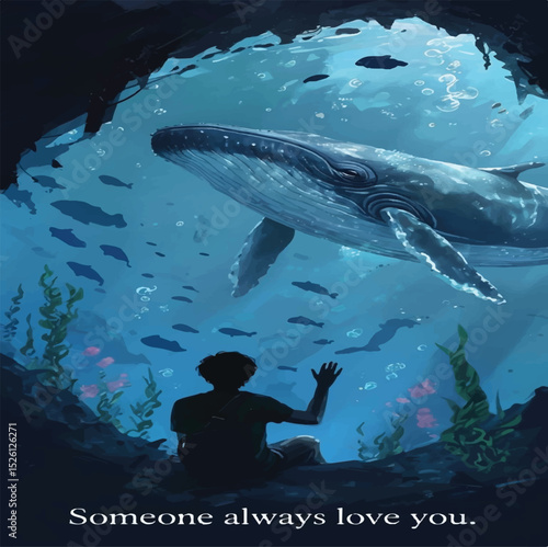 Underwater Connection – A Majestic Whale and Solitary Figure