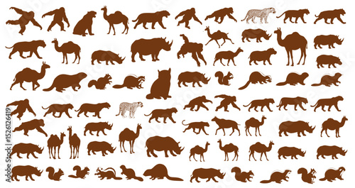 big set silhouette popular animal. vector illustration