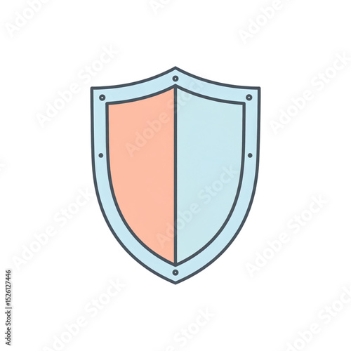 Free Download A simple shield icon with a blue and peach split design, outlined in dark gray with rivet details on a white background - GFXLoad