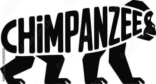 Chimpanzee Silhouette Typography creative logo mascot design silhouette, where the word "CHIMPANZEE" is creatively incorporated into its shape