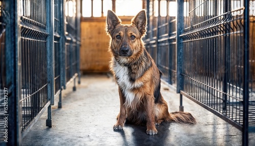 Endearing Puppy in a Shelter Brown and White Cuddly Canine Yearning for a Loving Home, with Hopeful Expressions Filled with Eagerness to Connect.