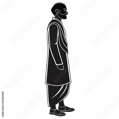 Ethnic Bengali Male Silhouette in Traditional Clothing