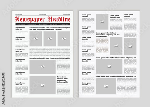 Graphical layout newspaper template. Editable magazine design or vintage old newspaper template
