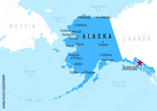 Alaska State, USA Political Map 