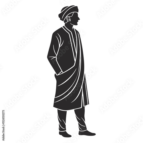 Black Silhouette of Traditional Bengali Male Figure