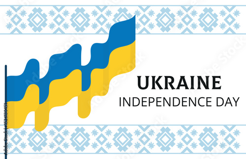 Independence Day in Ukraine. National happy holiday, celebrated annual in August 24. Ukrainian flag. Blue and yellow. Patriotic elements. Poster, card, banner and background. Vector illustration