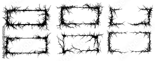 Throne frame border, spiky thorn branch frames for design