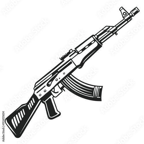 AK-47 Rifle: A detailed line art illustration of a classic assault rifle.