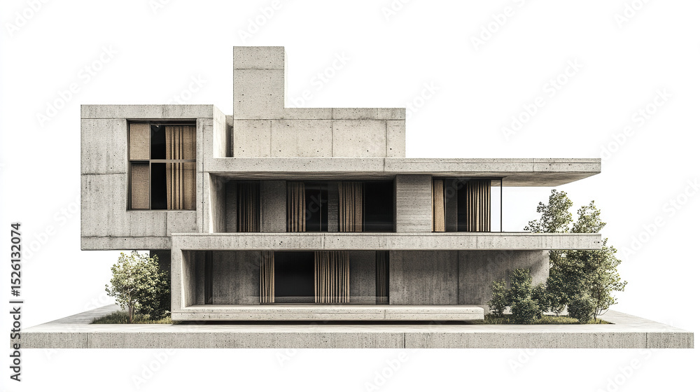 Naklejka premium Modern concrete house design with clean lines and natural elements